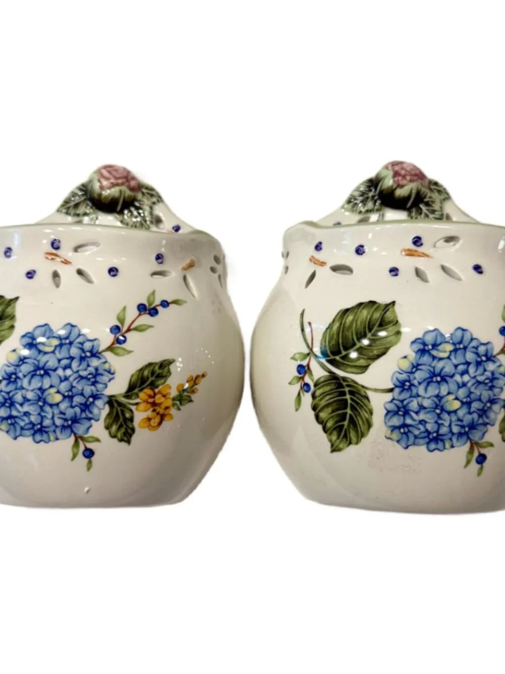 Princess House Vintage Garden Ceramic Wall Pocket Vase Hydrangea Floral Set of 2